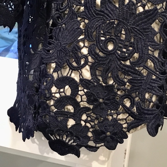 Floral Crochet Zara Blouse Navy Blue Three Quarter Sleeve - Picture 12 of 14